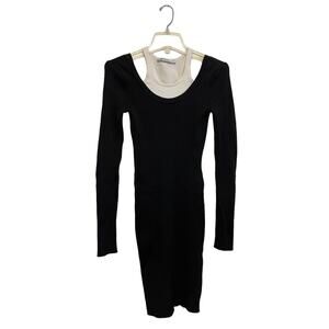 T Alexander Wang Long Sleeve Racerback‎ Dress Size Small Black White Ribbed Mini